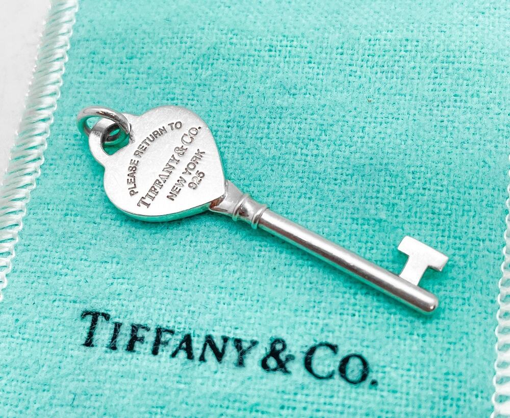 Tiffany & Co. Return to Tiffany Heart Key Charm Pendant Sterling Silver 1.6"